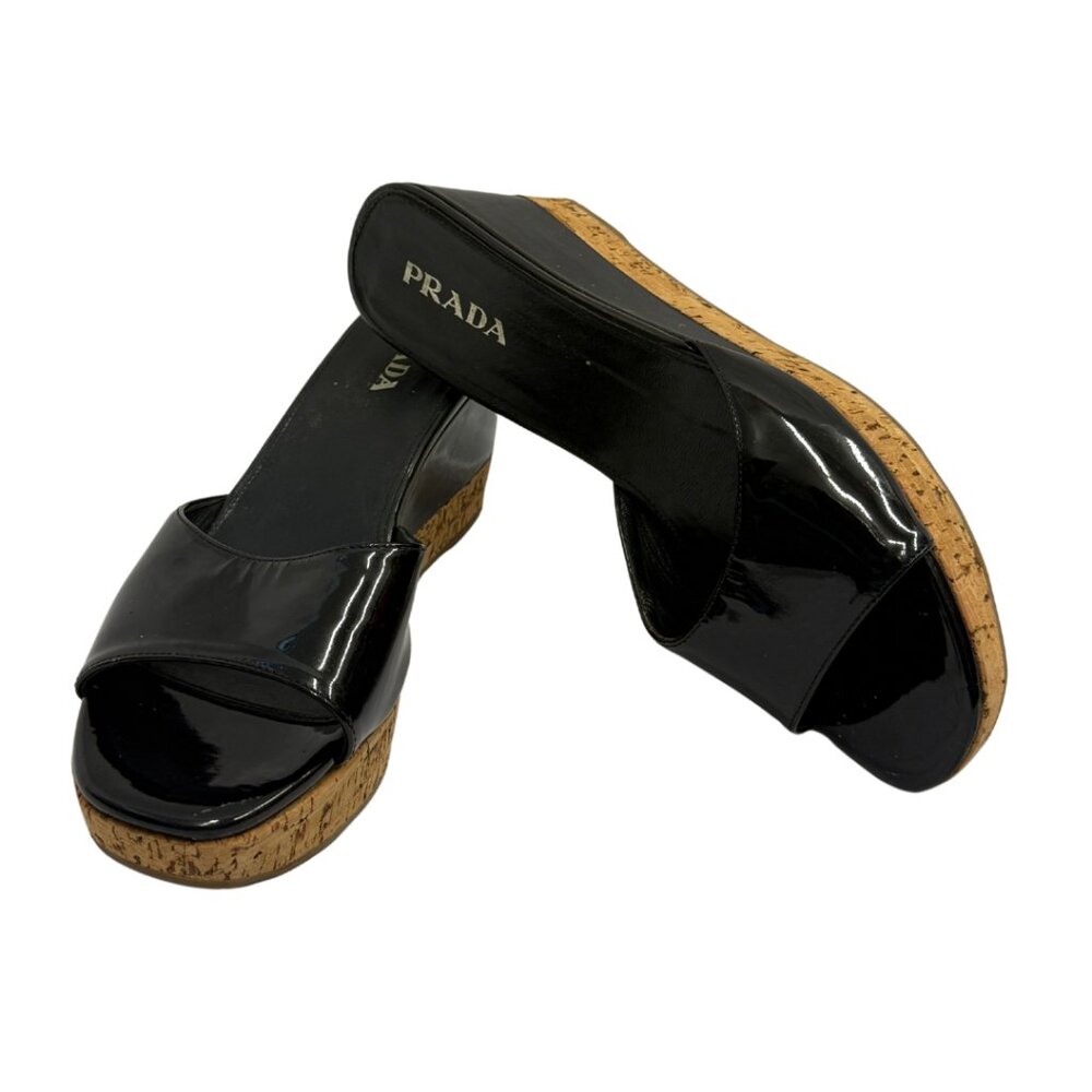 Prada Wedge Patent Leather Sandals - Picture 2 of 5